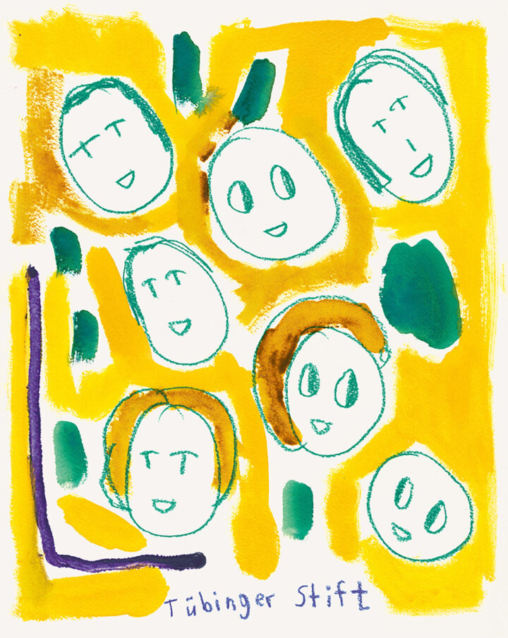 André Butzer, Ohne Titel (Tübinger Stift), 2025, Aquarell und Buntstift auf Papier