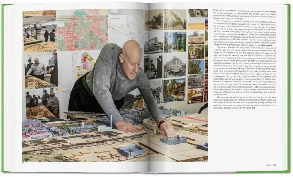 Norman Foster working on urban model in architecture studio